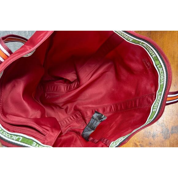 Lacoste Nylon Tote Bag Red Striped Webbed Straps Logo Shoulder Travel 16 X 11.5 - Picture 14 of 16